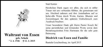 Traueranzeige von Waltraut  von Essen von Nordwest-Zeitung