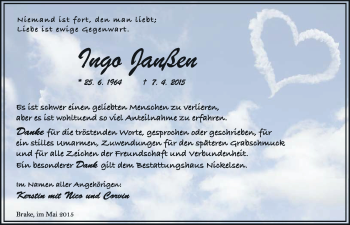Traueranzeige von Ingo Janßen von Nordwest-Zeitung