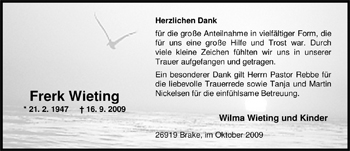 Traueranzeige von Frerk Wieting von Nordwest-Zeitung