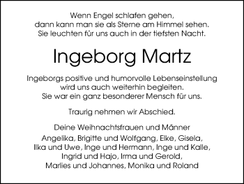 Traueranzeige von Ingeborg Martz von Nordwest-Zeitung