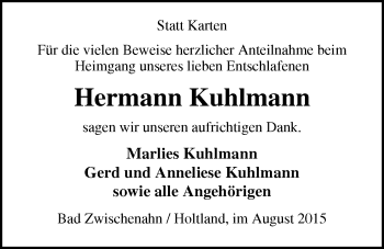 Traueranzeige von Hermann Kuhlmann von Nordwest-Zeitung