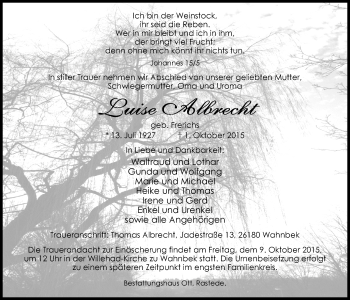 Traueranzeige von Luise Albrecht von Nordwest-Zeitung