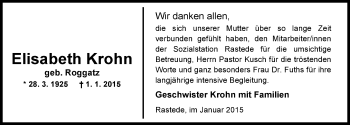 Traueranzeige von Elisabeth Dorothee Krohn von Nordwest-Zeitung