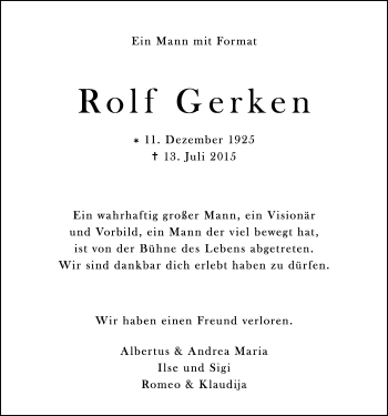 Traueranzeige von Rolf Gerken von Nordwest-Zeitung