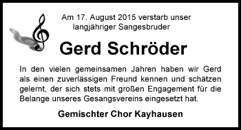 Traueranzeige von Gerd Schröder von Nordwest-Zeitung