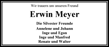 Traueranzeige von Erwin Meyer von Nordwest-Zeitung