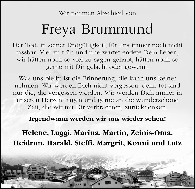  Traueranzeige für Freya Brummund vom 18.08.2009 aus Nordwest-Zeitung