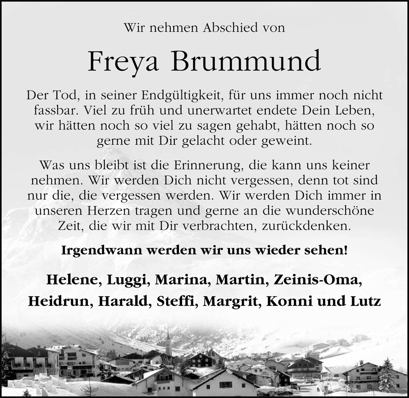 Traueranzeige für Freya Brummund vom 18.08.2009 aus Nordwest-Zeitung
