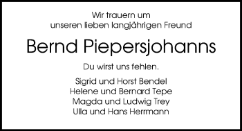 Traueranzeige von Bernd Piepersjohanns von Nordwest-Zeitung