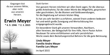 Traueranzeige von Erwin Meyer von Nordwest-Zeitung