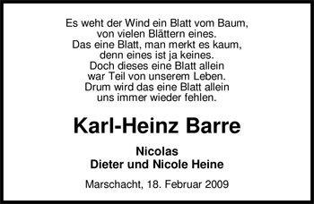 Traueranzeige von Karl-Heinz Barre von Nordwest-Zeitung