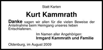 Traueranzeige von Kurt Kammrath von Nordwest-Zeitung