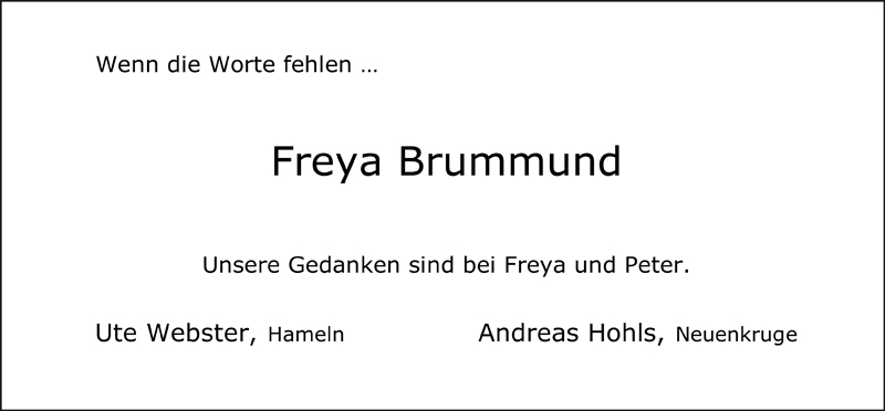  Traueranzeige für Freya Brummund vom 18.08.2009 aus Nordwest-Zeitung