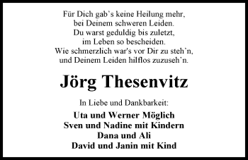 Traueranzeige von Jörg Thesenvitz von Nordwest-Zeitung