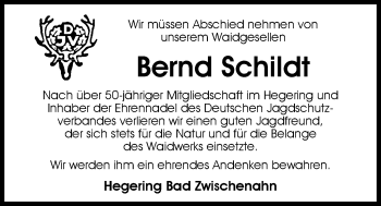 Traueranzeige von Bernd Schildt von Nordwest-Zeitung