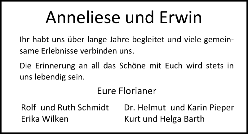  Traueranzeige für Anneliese und Erwin Pohl vom 17.04.2015 aus Nordwest-Zeitung