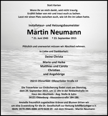 Traueranzeige von Martin Neumann von Nordwest-Zeitung
