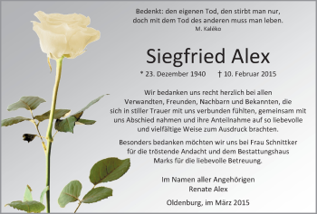 Traueranzeige von Siegfried Alex von Nordwest-Zeitung