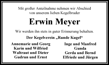 Traueranzeige von Erwin Meyer von Nordwest-Zeitung
