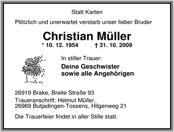 Traueranzeige von Christian Müller von Nordwest-Zeitung