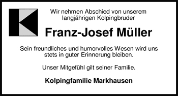 Traueranzeige von Franz-Josef Müller von Nordwest-Zeitung