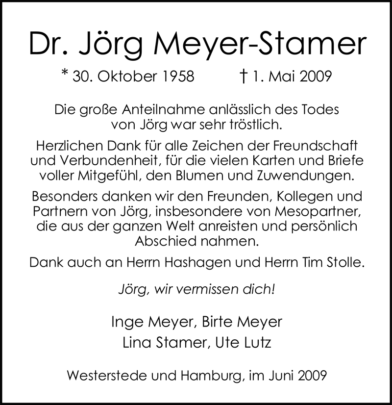  Traueranzeige für Jörg Meyer-Stamer vom 18.06.2009 aus Nordwest-Zeitung
