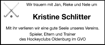 Traueranzeige von Kristine Schlitter von Nordwest-Zeitung