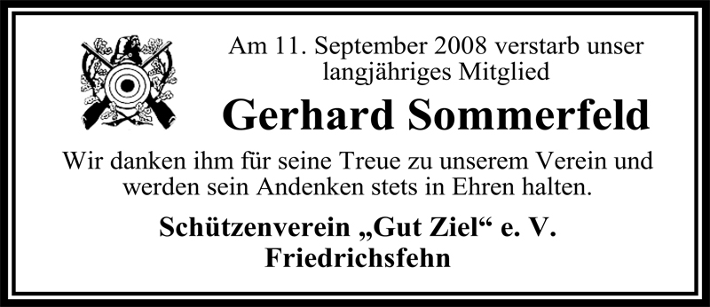  Traueranzeige für Gerhard Sommerfeld vom 15.09.2008 aus Nordwest-Zeitung