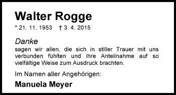 Traueranzeige von Walter Rogge von Nordwest-Zeitung