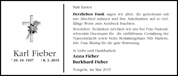 Traueranzeige von Karl Fieber von Nordwest-Zeitung