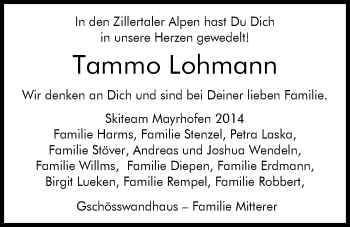 Traueranzeige von Tammo Lohmann von Nordwest-Zeitung