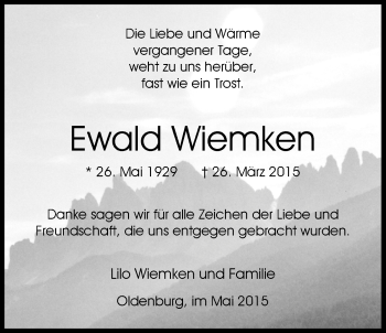 Traueranzeige von Ewald Wiemken von Nordwest-Zeitung
