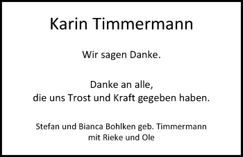Traueranzeige von Karin Timmermann von Nordwest-Zeitung