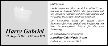 Traueranzeige von Harry Gabriel von Nordwest-Zeitung