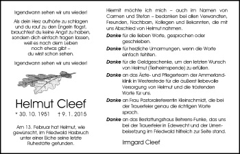 Traueranzeige von Helmut Cleef von Nordwest-Zeitung