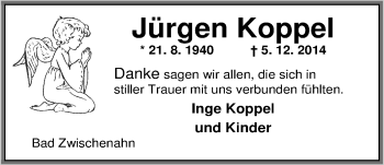 Traueranzeige von Jürgen Koppel von Nordwest-Zeitung