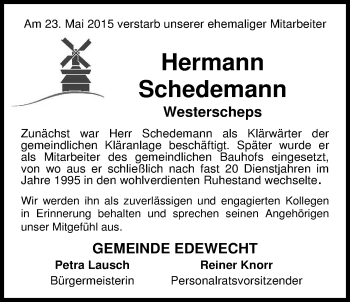 Traueranzeige von Hermann Schedemann von Nordwest-Zeitung
