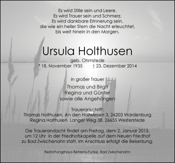 Traueranzeige von Ursula Holthusen von Nordwest-Zeitung