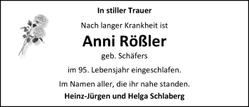 Traueranzeige von Anni Rößler von Nordwest-Zeitung