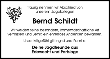 Traueranzeige von Bernd Schildt von Nordwest-Zeitung