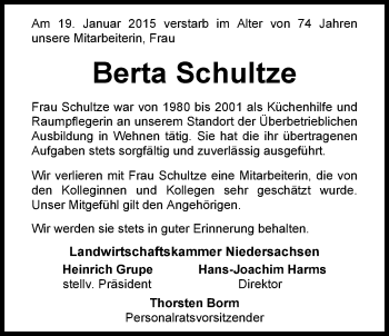 Traueranzeige von Berta Schultze von Nordwest-Zeitung