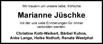 Traueranzeige von Marianne Jüschke von Nordwest-Zeitung
