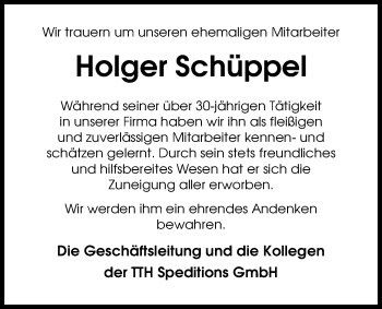 Traueranzeige von Holger Schüppel von Nordwest-Zeitung