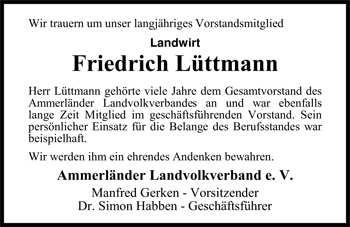 Traueranzeige von Friedrich Brooks Fied Lüttmann von Nordwest-Zeitung