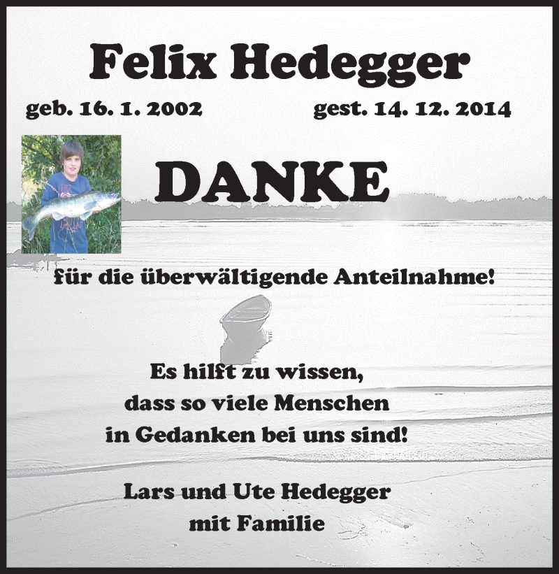  Traueranzeige für Felix Hedegger vom 24.01.2015 aus Nordwest-Zeitung