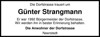 Traueranzeige von Günter Strangmann von Nordwest-Zeitung