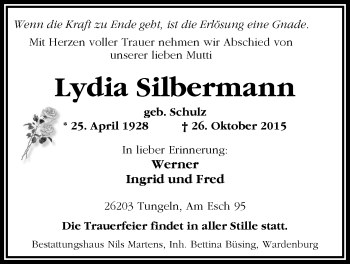 Traueranzeige von Lydia Silbermann von Nordwest-Zeitung