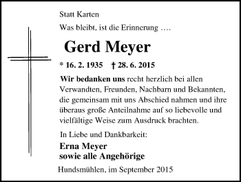 Traueranzeige von Gerd Meyer von Nordwest-Zeitung