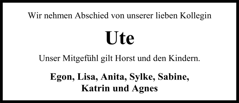  Traueranzeige für Ute Müller vom 17.02.2009 aus Nordwest-Zeitung