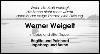 Traueranzeige von Werner Weigelt von Nordwest-Zeitung